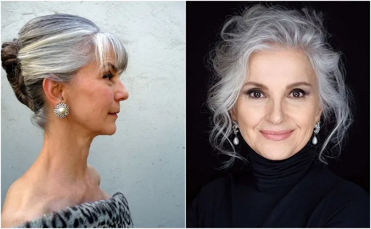 updos for long gray hair