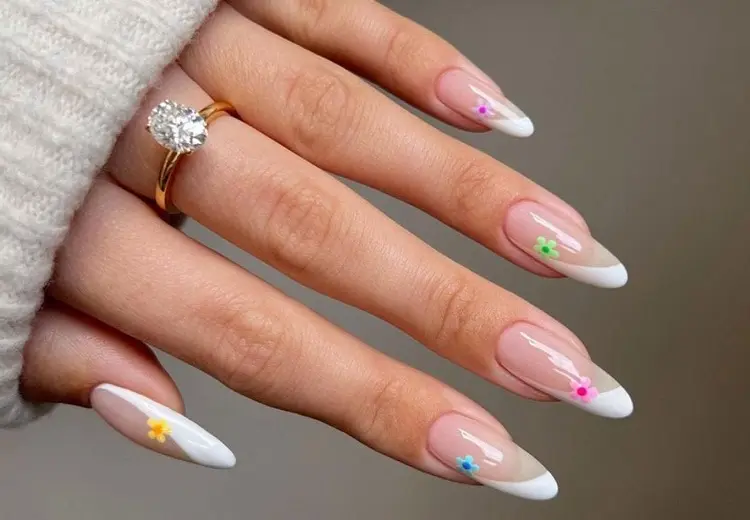 abstract nails french manicure with flowers spring 2023