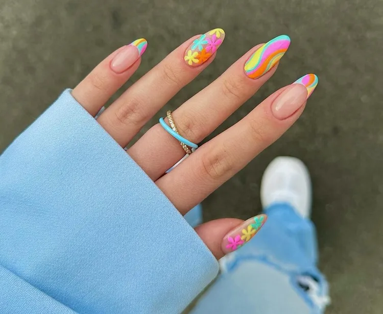 april nails 2023 colorful nail art manicure ideas swirl