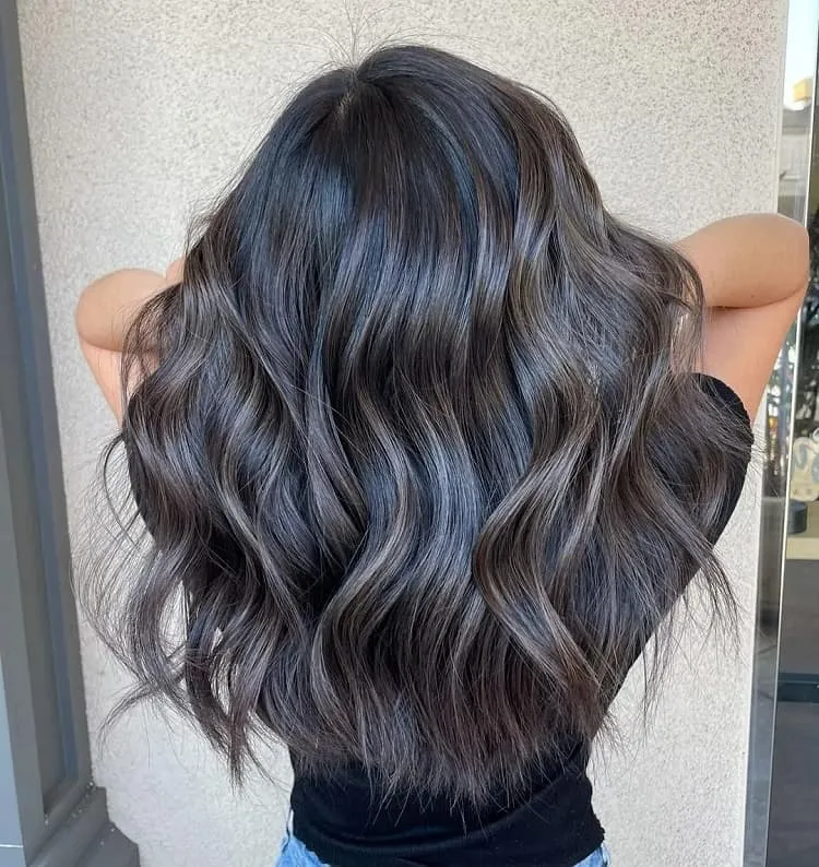 ashy balayage on dark brown hair