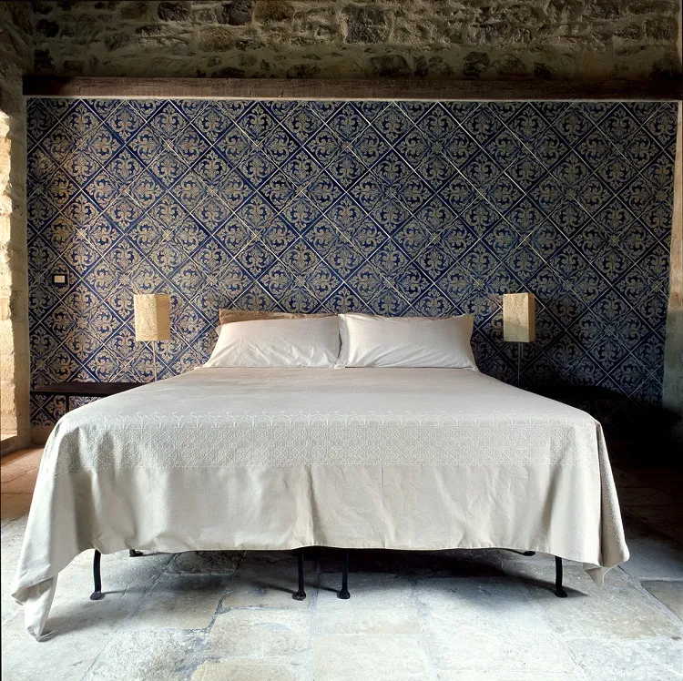 authentic bedroom design blue portuguese azulejo tiles casa talia interior