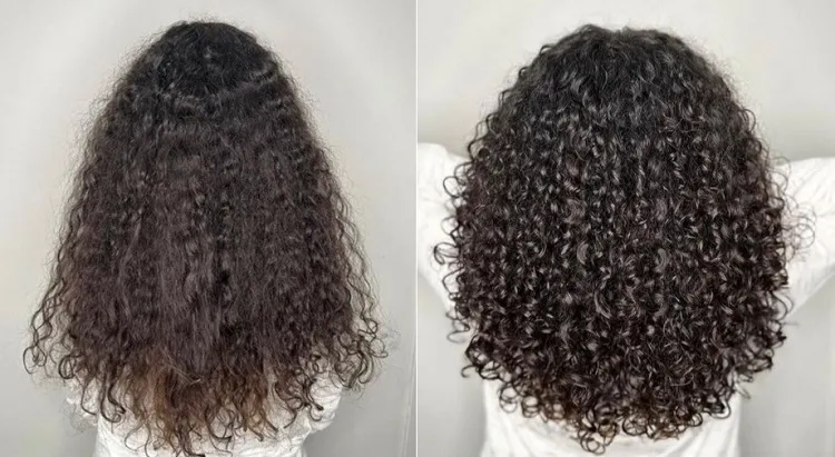 before after long natural brown curly hair rezo cut transformation