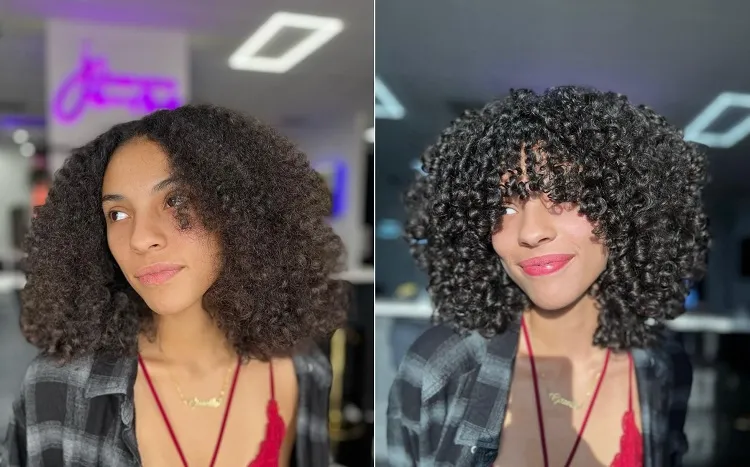 before after rezo cut straight bangs type 4 curls hair transformation