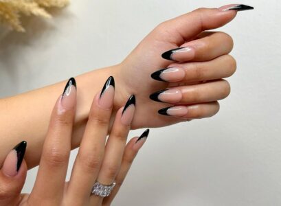 black french manicure double tips prom nails 2023