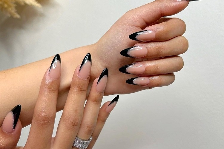 black french manicure double tips prom nails 2023
