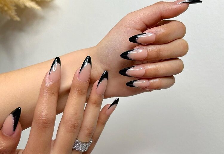 black french manicure double tips prom nails 2023