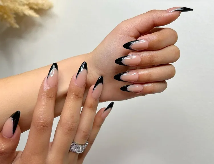 black french manicure double tips prom nails 2023