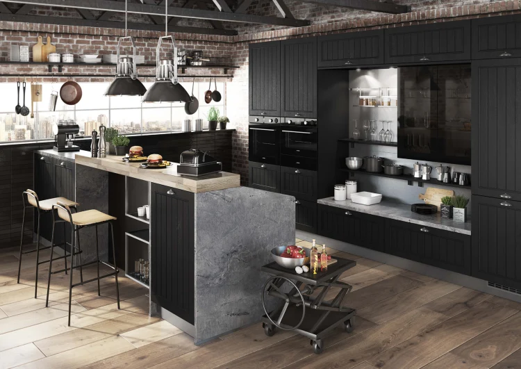 black kitchen cabinets industrial style