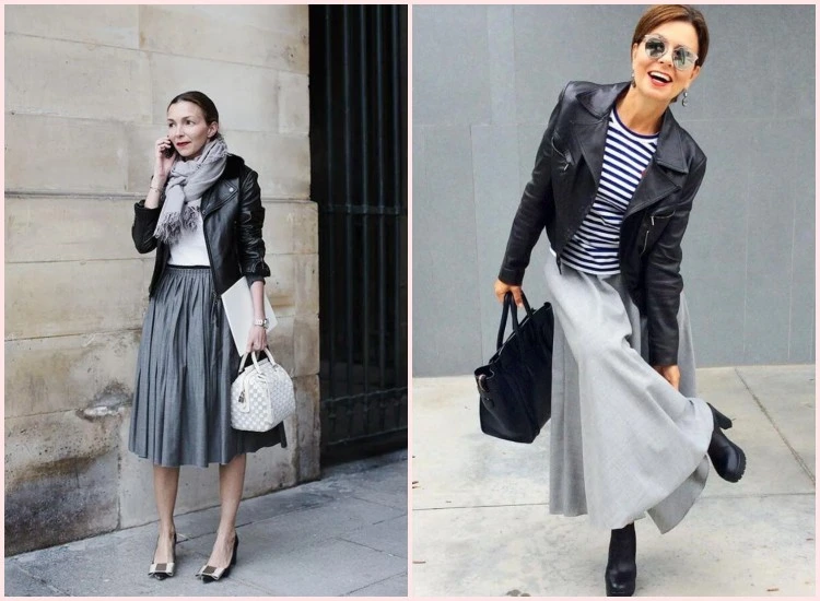 black leather jacket and skirt combination trends 2023
