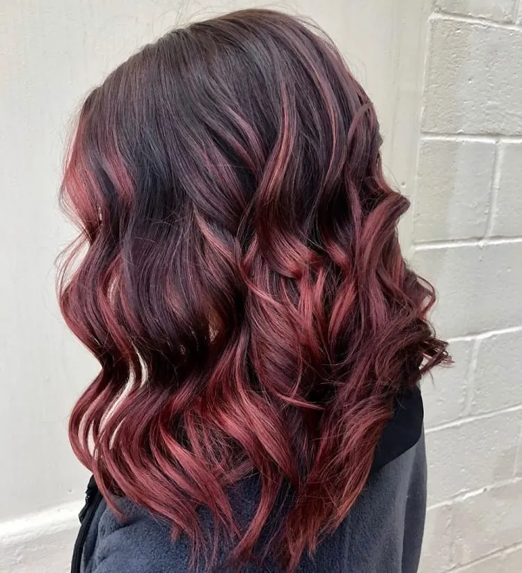 burgundy and chocolate balayage