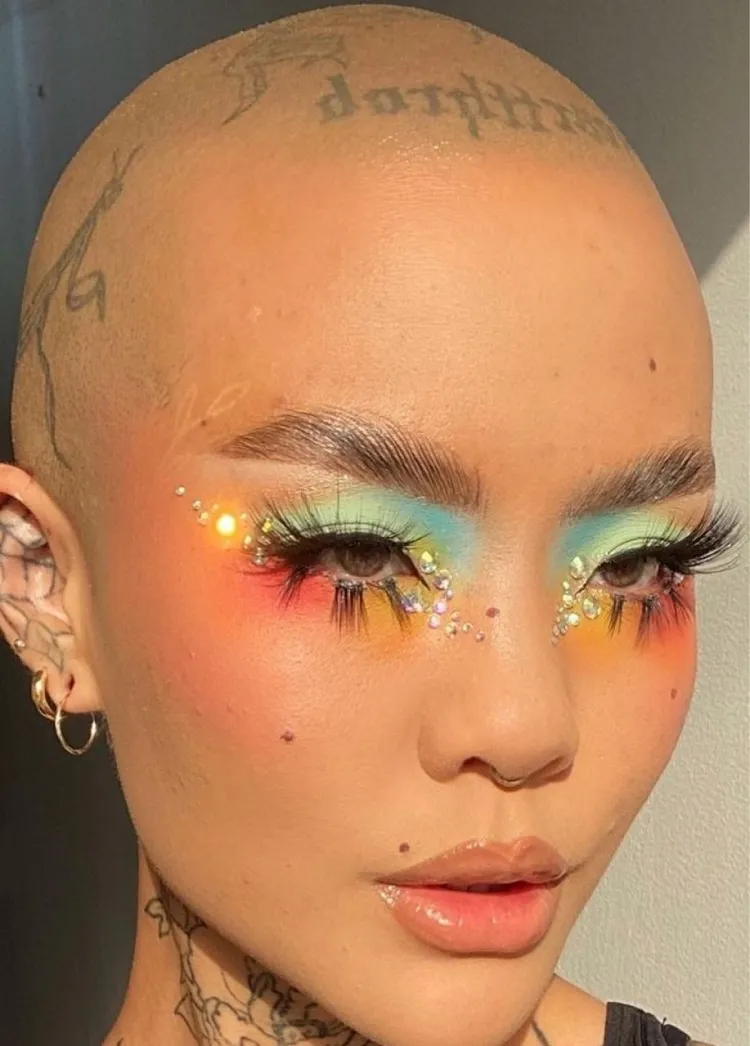 colorful smokey eye face gems eyeliner coachella makeup 2023