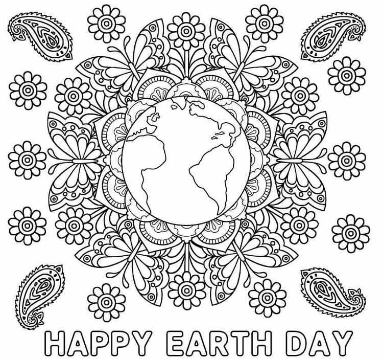 coloring page lettering mandala earth day detailed illustration