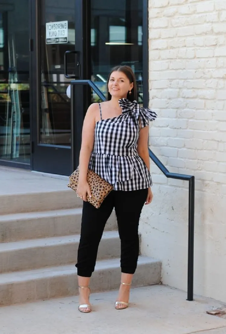 cropped pants and one shoulder peplum top