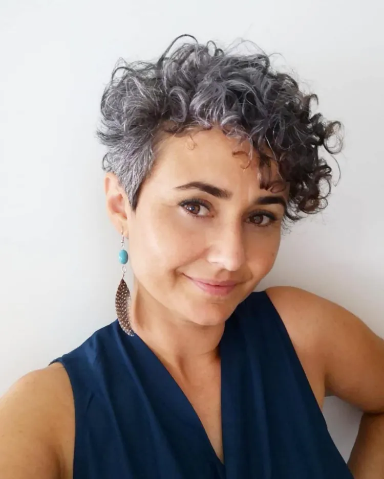 curly pixie haircut for women over 50 salt and pepper hair color