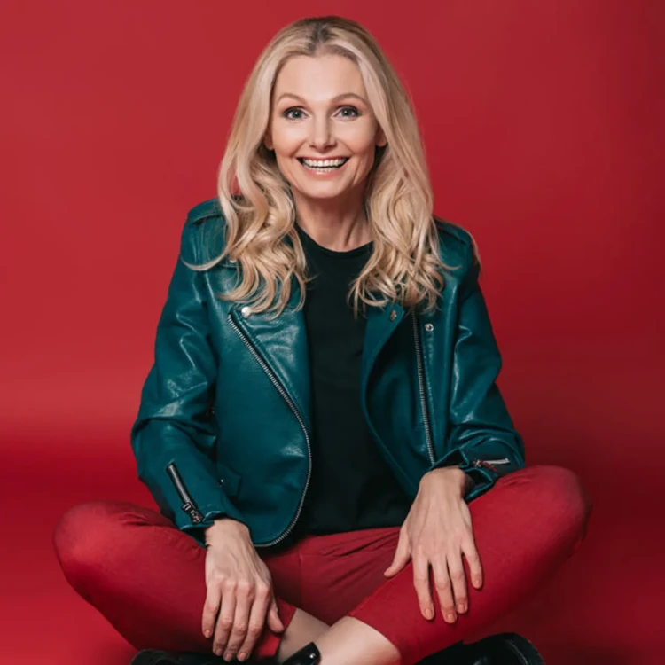 dark green leather jacket paired with red trousers