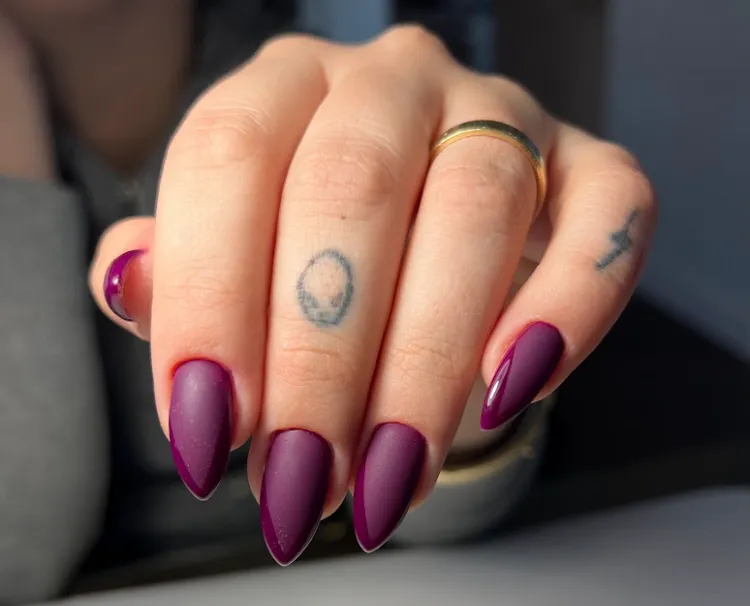 deep dark purple matte french tips stiletto nails design