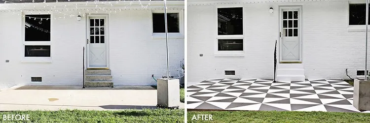 diy painted concrete patio black and white outdoor design ideas