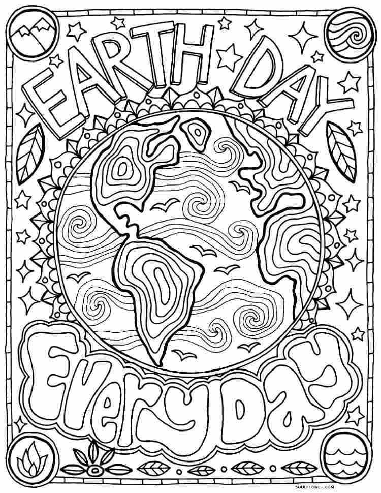 earth day adult coloring page intricate illustrations lettering
