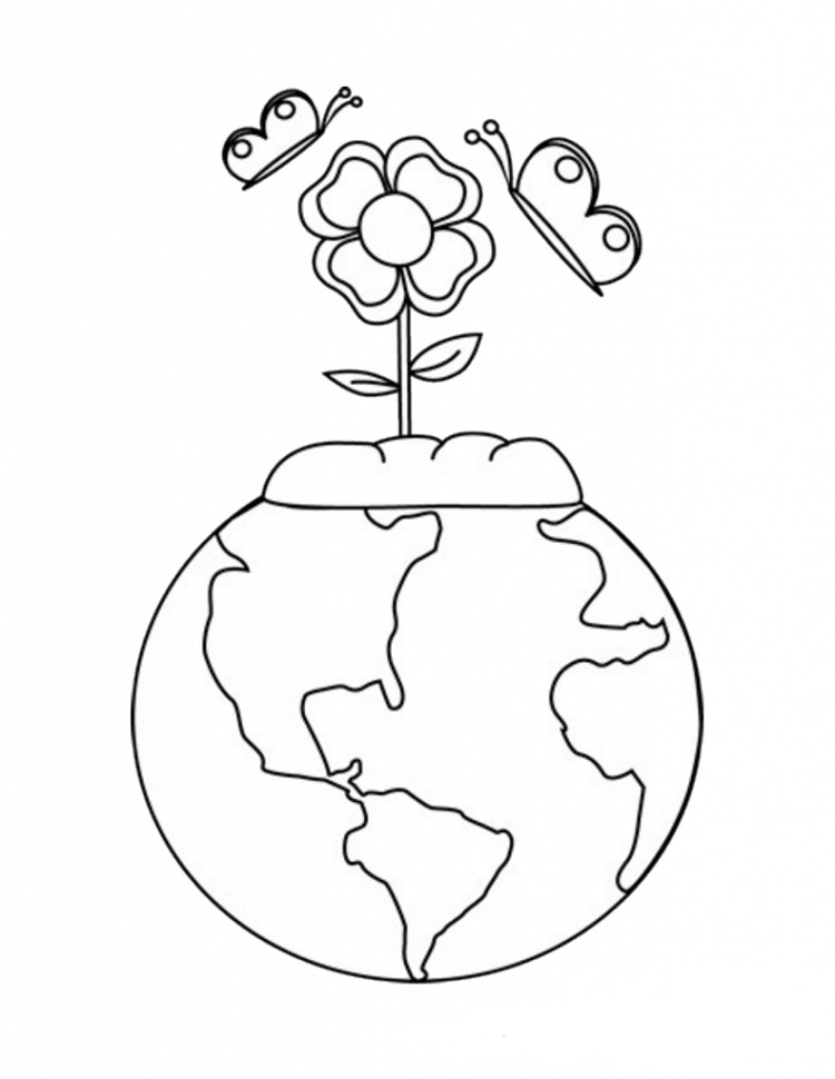 earth day coloring page butterflies flower growing save the planet