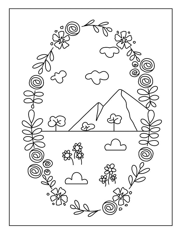 earth day coloring page nature inspired mountains flower frame