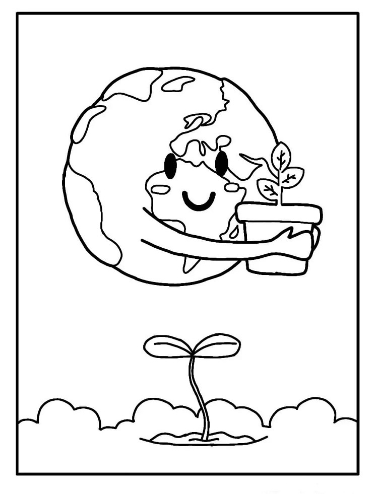 earth day coloring page planting nature greenery save the planet