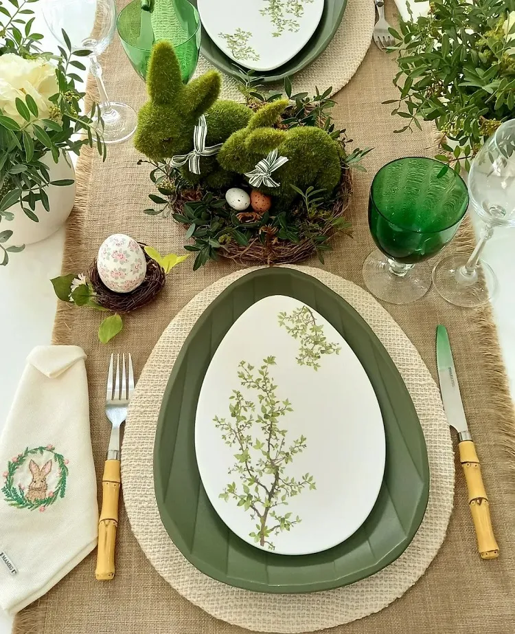 egg shaped plates green color scheme easter table setting
