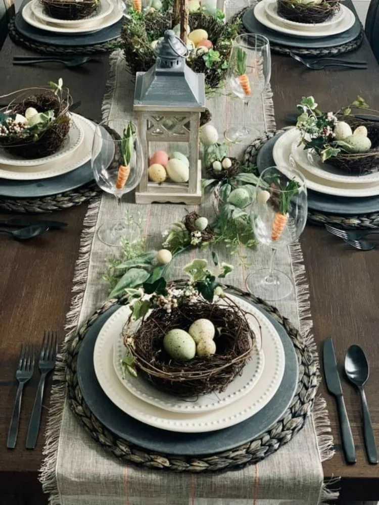 elegant white and gray modern easter table decoration ideas 2023