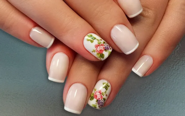 french manicure with florals for over 50
