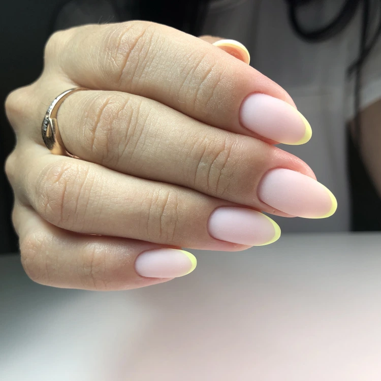 french matte nails yellow tips trendy manicure idea