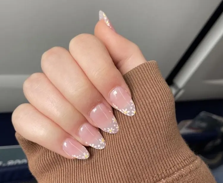 french tip with flowers ideas for spring manicure nails 2023