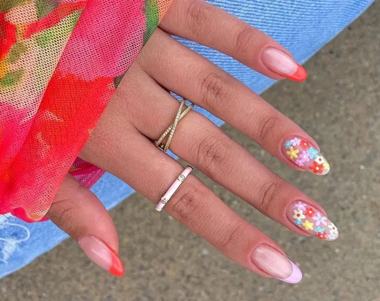 french tip with flowers spring nail designs 2023