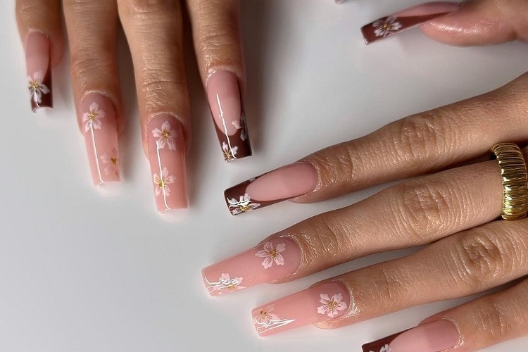 french tips with flowers ideas for spring manicure that will inspire you