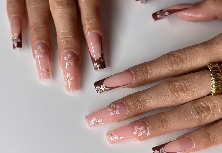french tips with flowers ideas for spring manicure that will inspire you