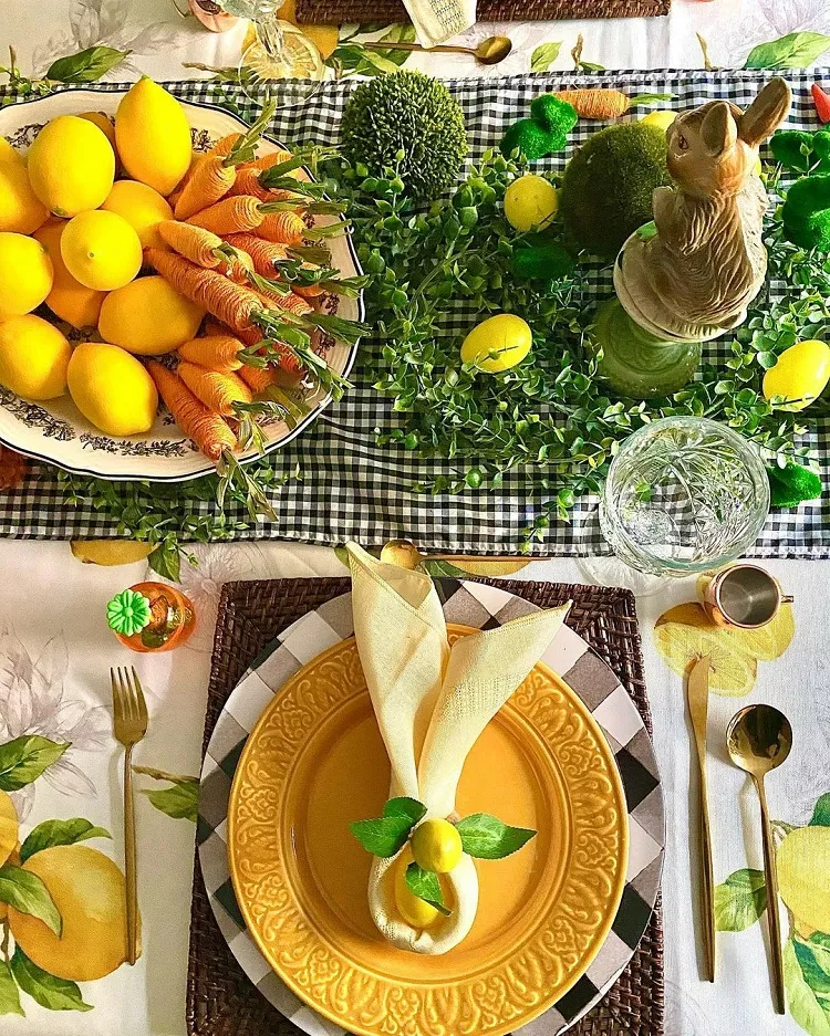 fresh lemons faux carrots decoration garden inspired easter table setting 2023