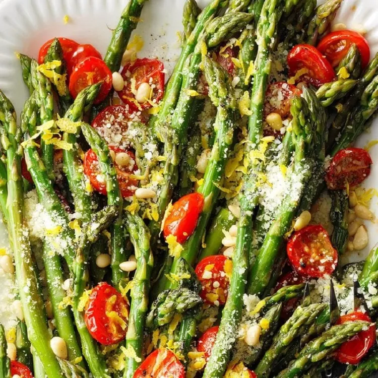 good easter vegetable dishes baked asparagus with cheese and tomatoes