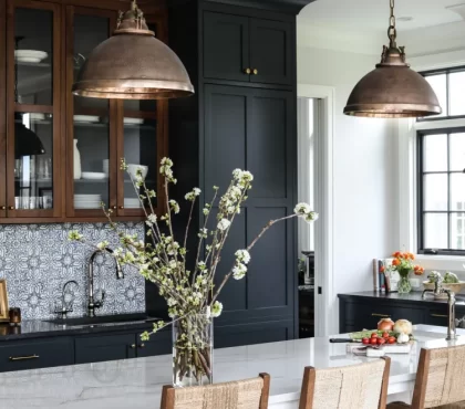 gorgeous kitchen interior design black cabinets white dining table