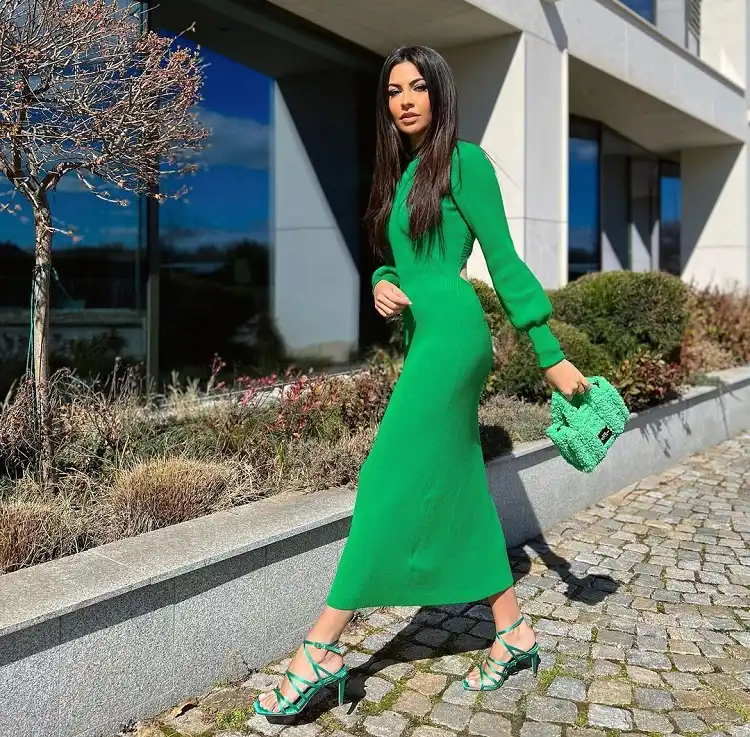 green long knit dress ideas