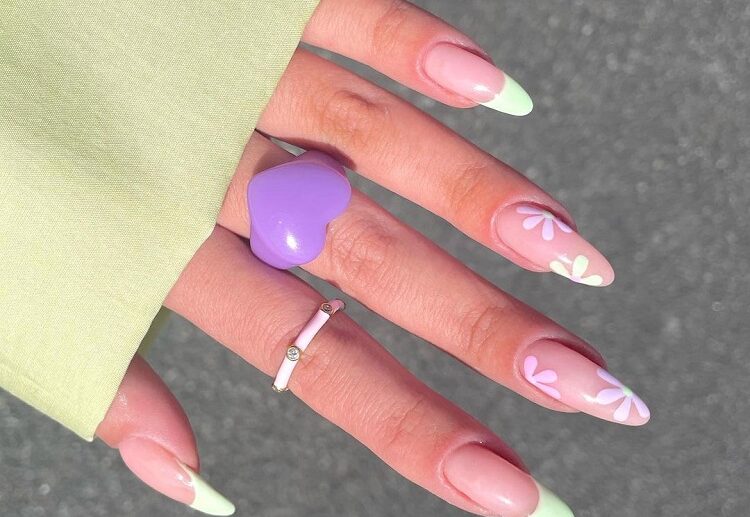 green nails 2023 pastel french manicure spring designs