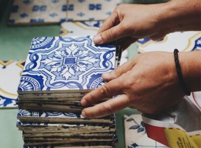 hand crafted azulejo tiles porto portugal blue white classic authentic design