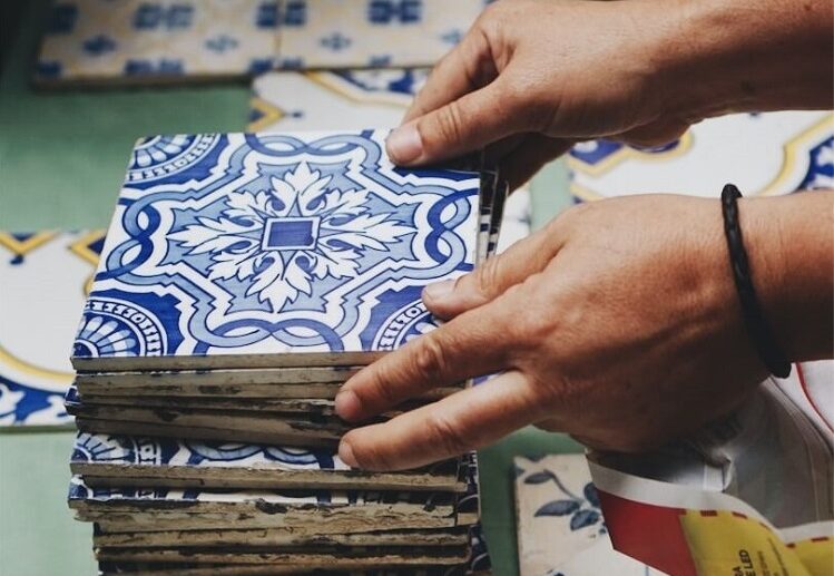 hand crafted azulejo tiles porto portugal blue white classic authentic design