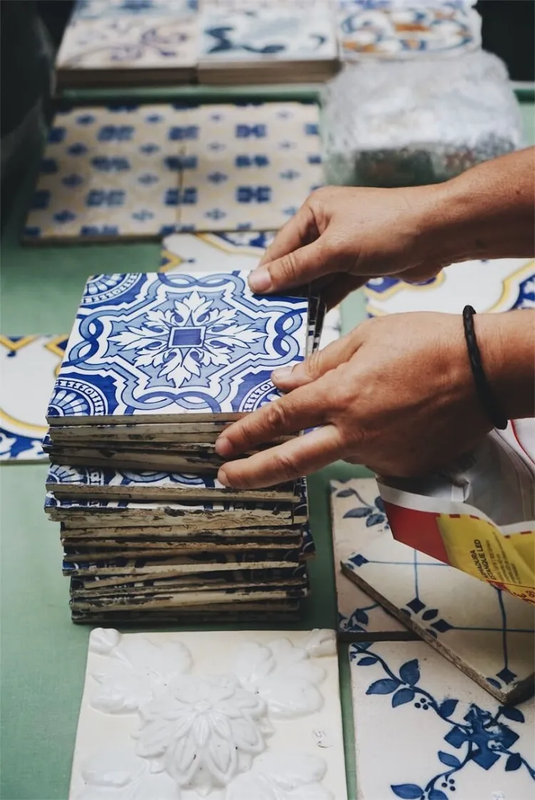 hand crafted azulejo tiles porto portugal blue white classic authentic design