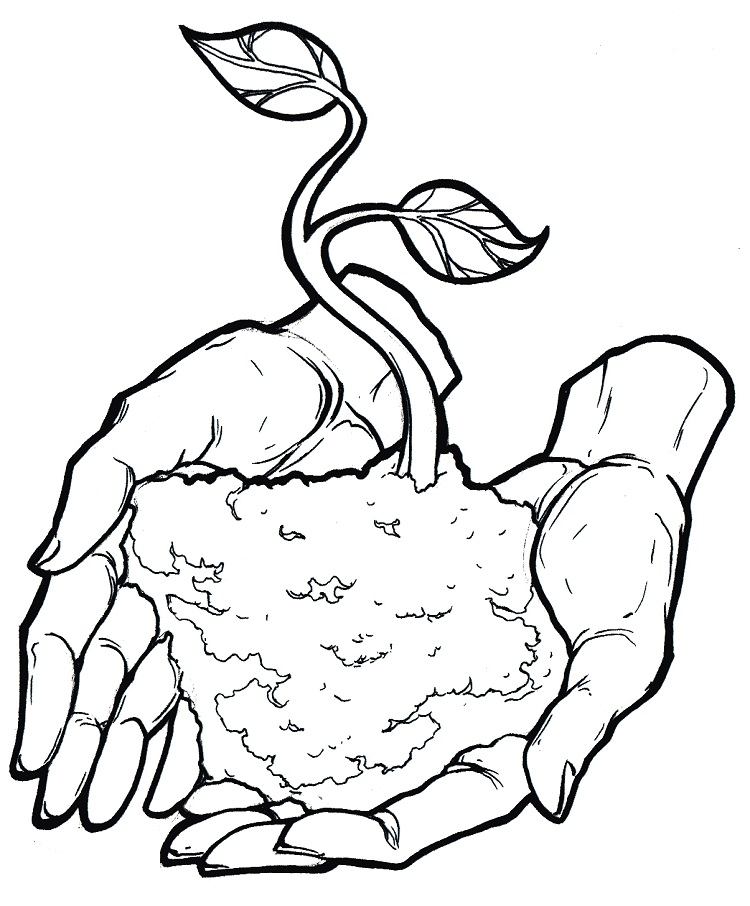 hands holding soil growing plant nature earth day coloring page