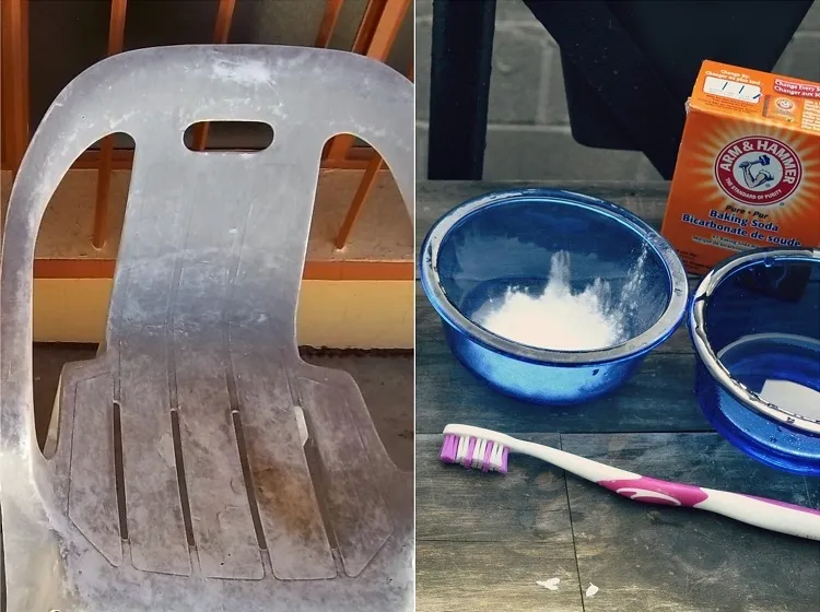 how to clean white plastic garden chairs with bakin soda and a mild brush