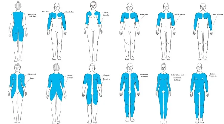 informative body suit chart traditional japanese tattoo scheme