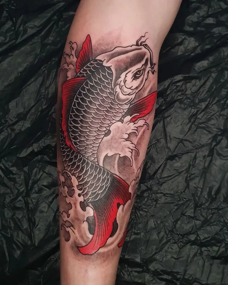 koi fish red black traditional japanese tattoo high contrast design