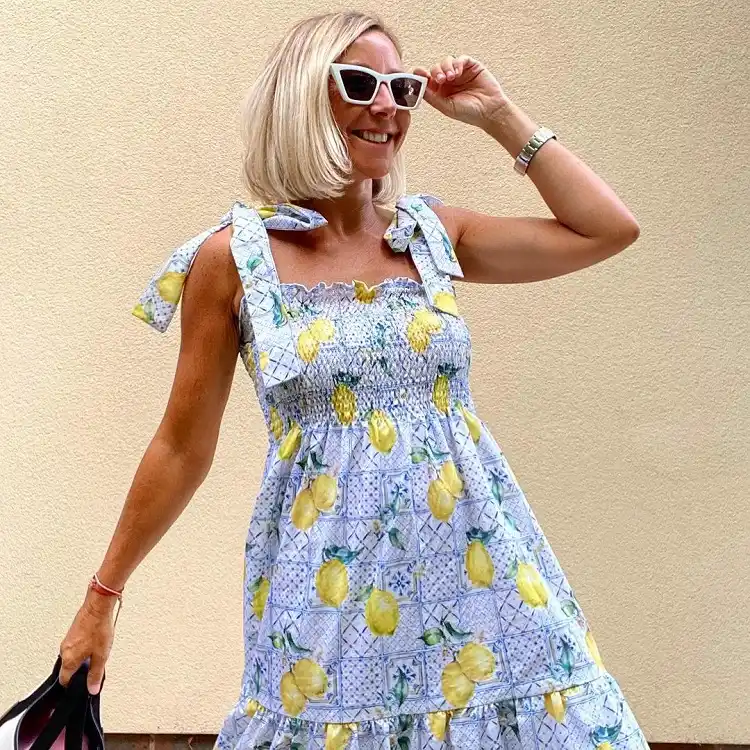 lemon print dress for women over 50 outfit inspiration for the summer