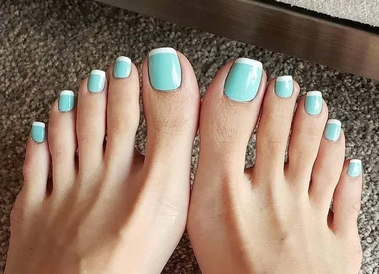 light blue french pedicure for summer