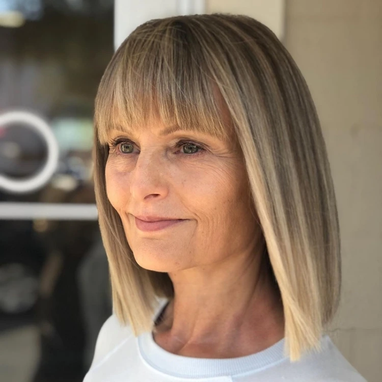 long blunt bob and bangs for straight hair mid length haircuts for women over 50