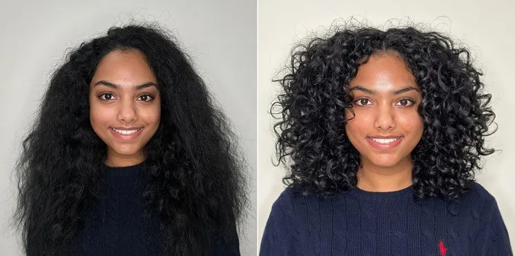long brushed out frizzy curly hair rezo cut transformation volume shaping haisrtyle transformation