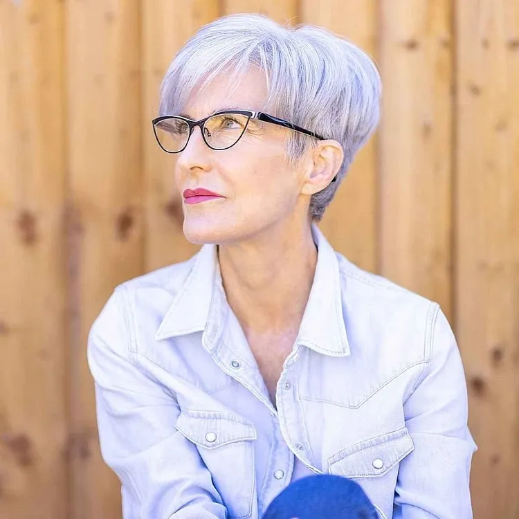 long pixie for mature women with glasses